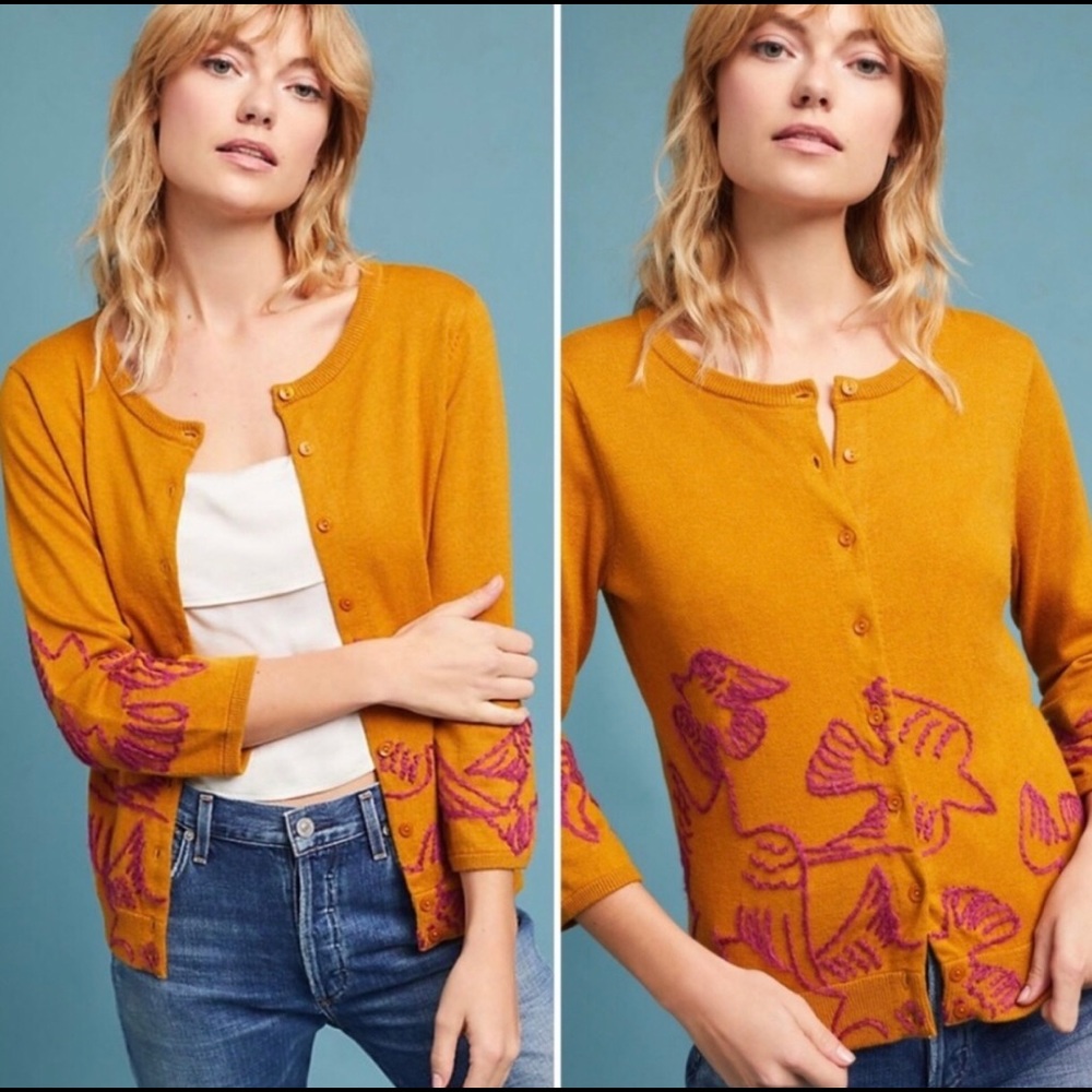Anthropologie Field & Flower Knitted Dove Cardigan